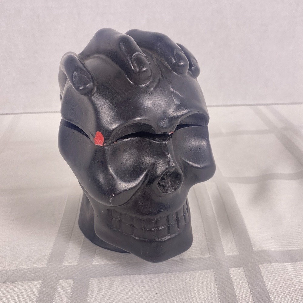Black Skull Gothic Decor – Dark Resin Skull with hand and removable lid